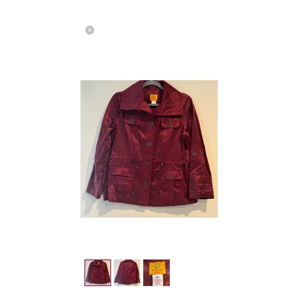 Ruby Rd. Petite Metallic Burgundy Utility Jacket Shimmer Anorak - 8P